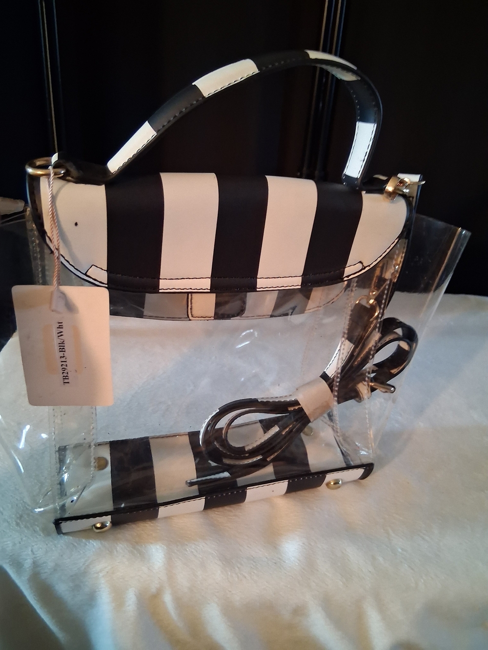 Striped Black and White Clear Tote Bag - Women Bags